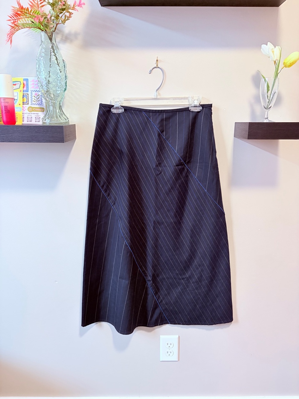 Liz Claiborne Black Pinstripe Midi Skirt